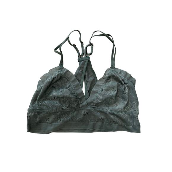 Aerie Green Lace Bralette Size M Strappy Back Unlined Wireless Soft Bra - Picture 1 of 6